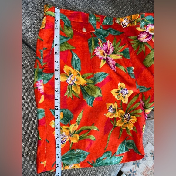 VINTAGE 100% linen Lauren Ralph Lauren Floral Red Women's Shorts - Picture 10 of 13